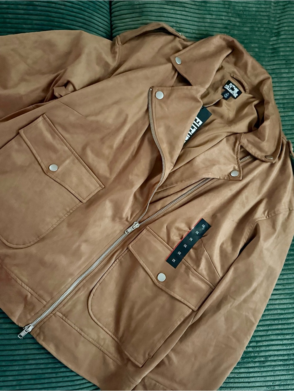 NWT Future Collective Tan Faux Leather Moto Jacket